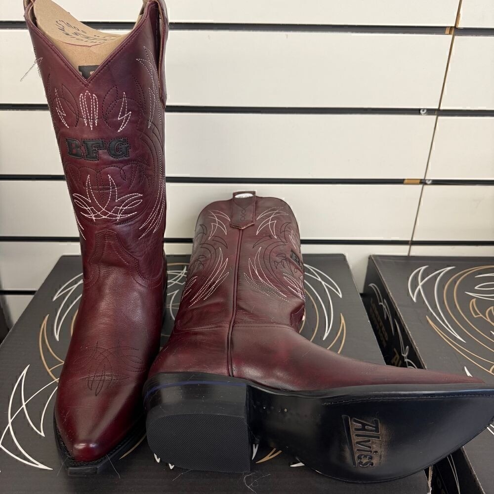 NEW $459 Alvies Billy Gibbons ZZ Top BFG Red Leather 9 DE "33 Coupe" Cowboy Boot